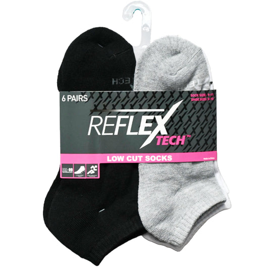 6pk LADIES WHT/BLK/GRY CUSHIONED LOW CUT SOCKS SIZE 9-11 C/P 36