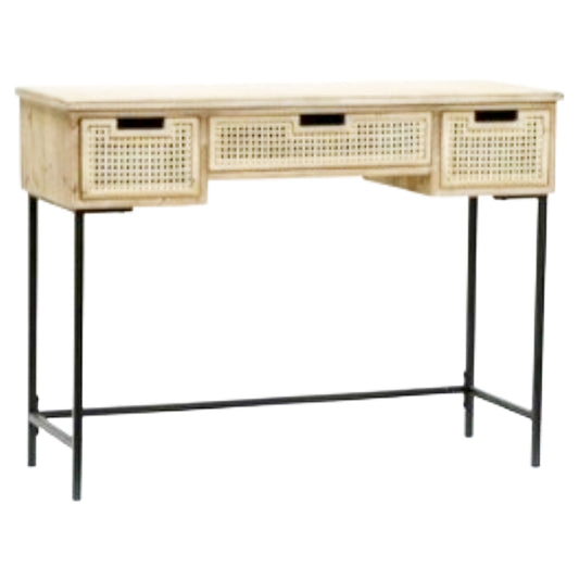 Desk 3 Rattan Drawers Metal Legs 32.5"Hx43.3"Lx15.7"W RTA C/P 1
