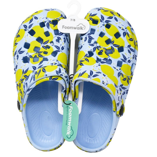 WOMEN YELLOW PRINTED EVA CLOGS FOAMWALK 4-ASST SIZE C/P 12