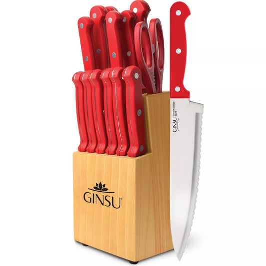 GINSU Kiso 4pc Red Knife Set in a Natural Block C/P 1