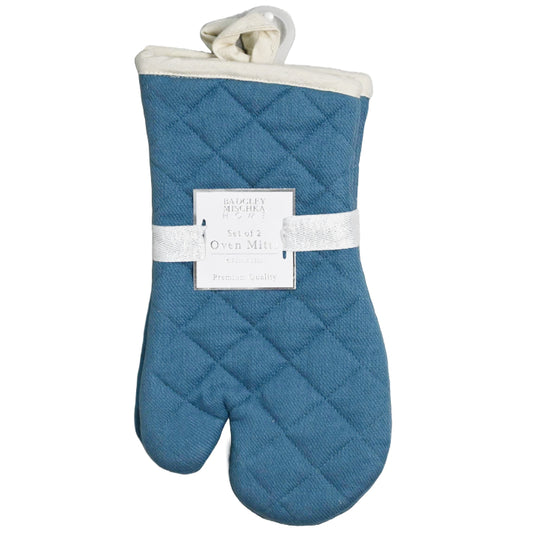 2PC Quilted Mittens - Blue With Ivory Accent Border & Loop Badgley Mischka C/P 24