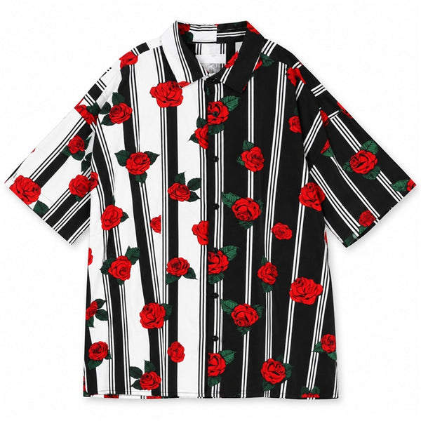 Blk Wht Red SS Roses Shirt C/P 60 Drill Clothing Co.