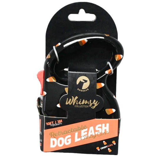 10ft BLACK WHIMSY HALLOWEEN DOG RETRACTABLE LEASH DOGHAUS C/P 48