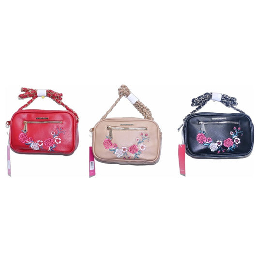 RAMPAGE EMBROIDERED CROSSBODY BAG 3-ASST COLORS C/P 12