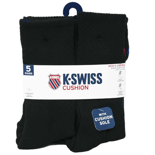 5PK 10-13 MENS HF CSH CREW ARCH SUPPORT AND D CUFF SOCKS K-SWISS C/P 36