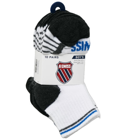 K-SWISS 10PK 4-6 BOYS QTR SOLID SOCKS C/P 36
