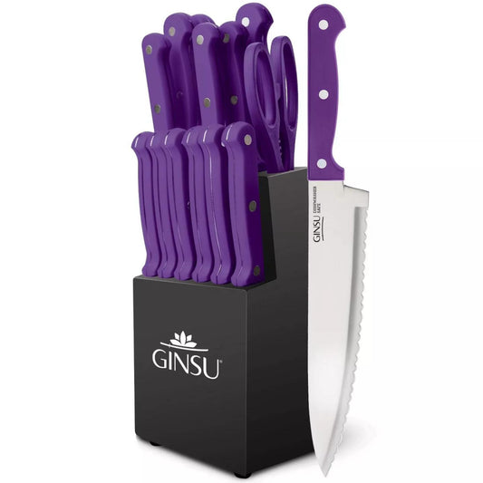 GINSU Kiso 14pc Purple Knife Set in a Black Block C/P 1
