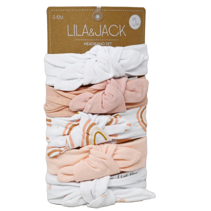 5pc  Headbands Set-White Peach Rainbow Polka Dots Print C/P 48