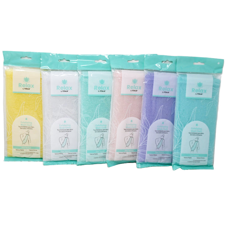 36"x12" EXFOLIATING WASH CLOTH ASST COLORS C/P 30