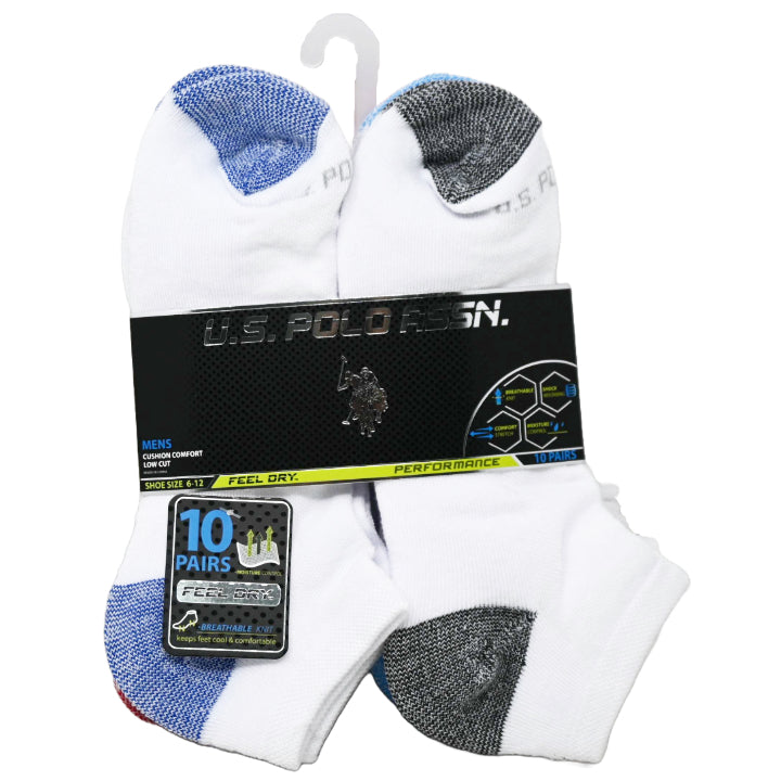 10pk MEN WHT L/C CUSHION SOCKS U.S. POLO ASSN. SIZE 6-12 C/P 48