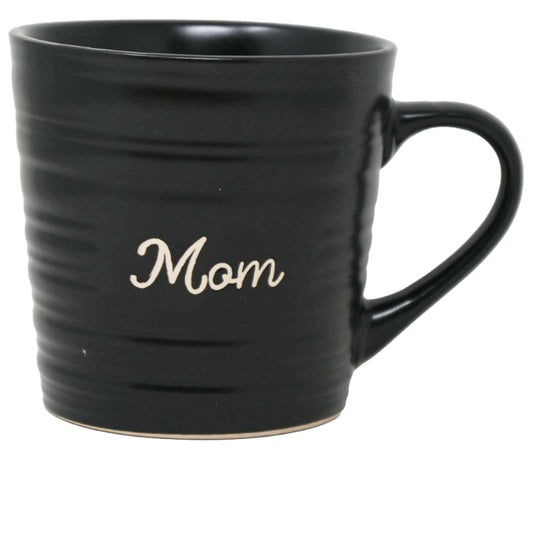 16oz Matte Black Mug with Embossed Pattern and Debossed "Mom" C/P 24