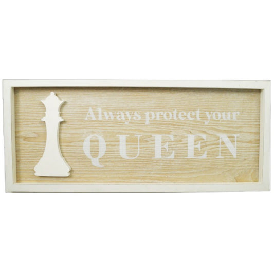 24"x10" PROTECT THE QUEEN-WHITE APPLIQUE PRINT FRAMED MDF WALL SIGN C/P 4