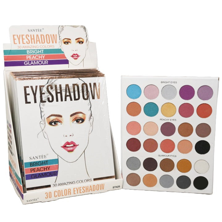 30 Color Eyeshadow Kit Bright Eyes Peachy Eyes Glamour Eyes in 6pc Displayer C/P 72 SANTEE