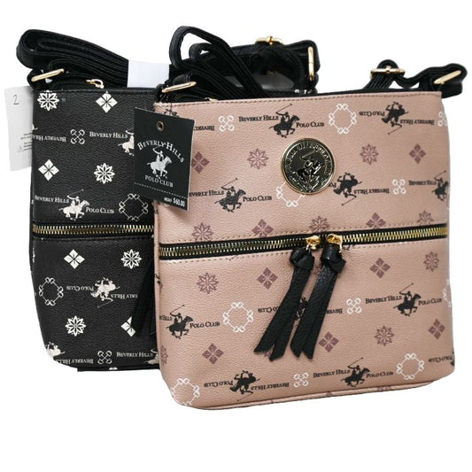 BHPC CROSSBODY HANDBAG W/TOP ZIPPER 2-ASST BLK & TAUPE C/P 12