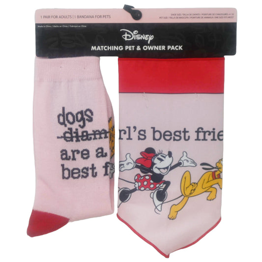 1pk ADULT MINNIE DOG LOVER CREW SOCKS+BANDANA SIZE 9-11 C/P 36
