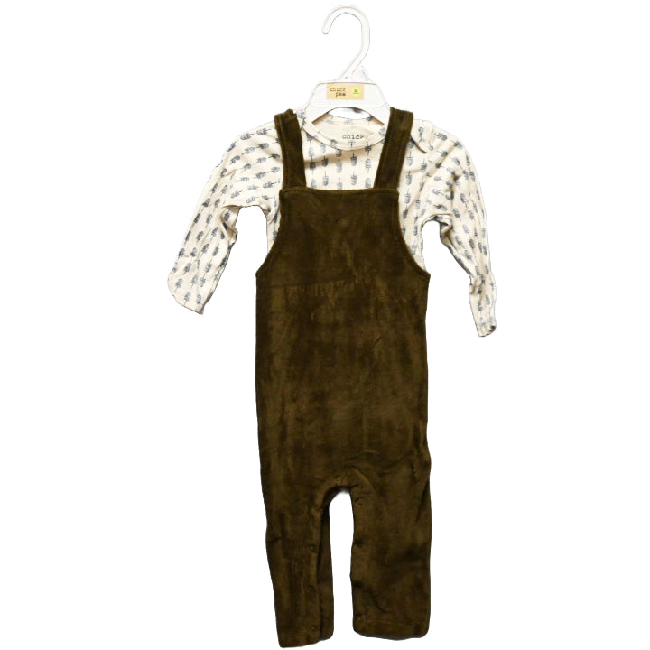2pc BEAR BROWN RIBBED OVERALL SET C/P 48