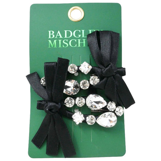 2pc Rhinestone Bow Hair Clips Set C/P 288 Inner Bag 36 Badgley Mischka