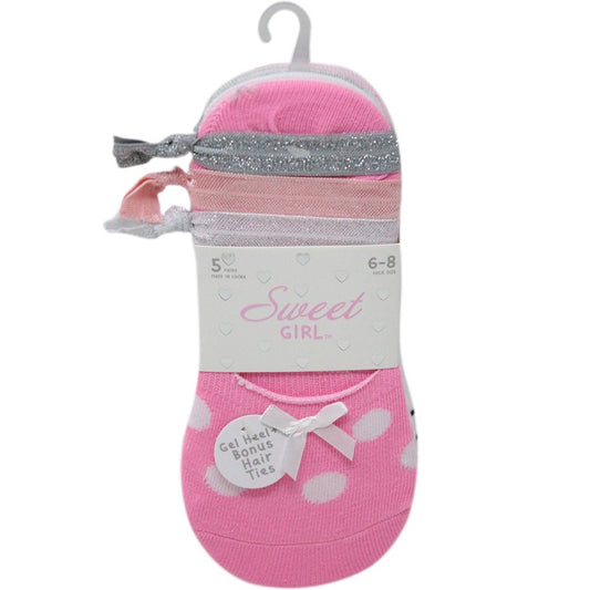 5pk MULTICOLOR GEL BACK LINER SOCKS WITH HAIR TIE C/P 60