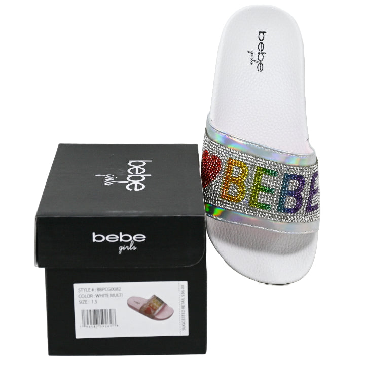 BEBE GIRLS WHT MULTI POOL SLIDE SANDALS ASST SIZE C/P 12