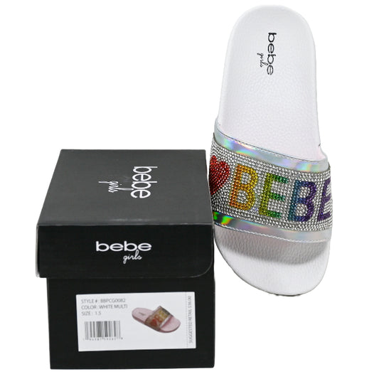 BEBE GIRLS WHT MULTI POOL SLIDE SANDALS ASST SIZE C/P 12