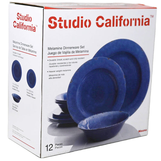 12pc LG MAUNA C. BLUE DECORATED MELAMINE DINNERWARE SET C/P 1