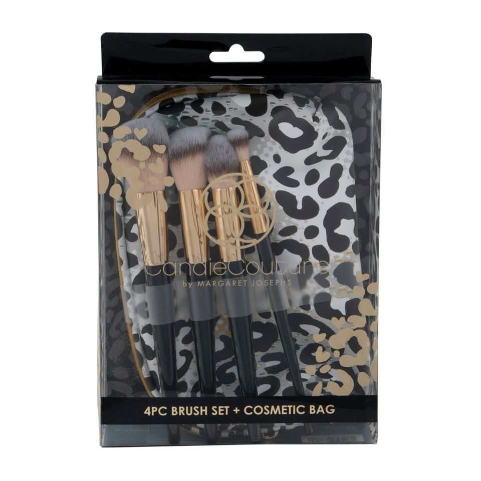 5pc Brush set inclusing Leopard print Cosmetic Bag C/P 12