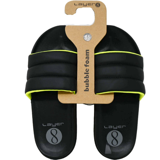 WOMEN BLACK NEON BUBBLE FOAM SLIPPERS ASST SIZE LAYER 8 C/P 36