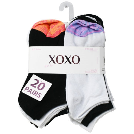 20pk Girls Blk Wht LC Socks C/P 48 XOXO