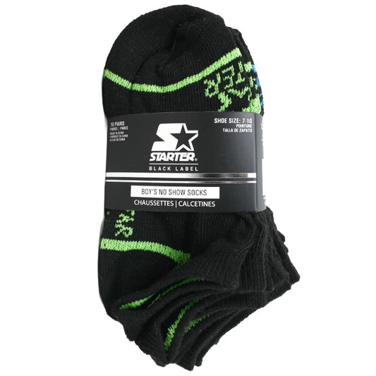 10pk Boys 4-6 Blk No Show Socks C/P 60 STARTER