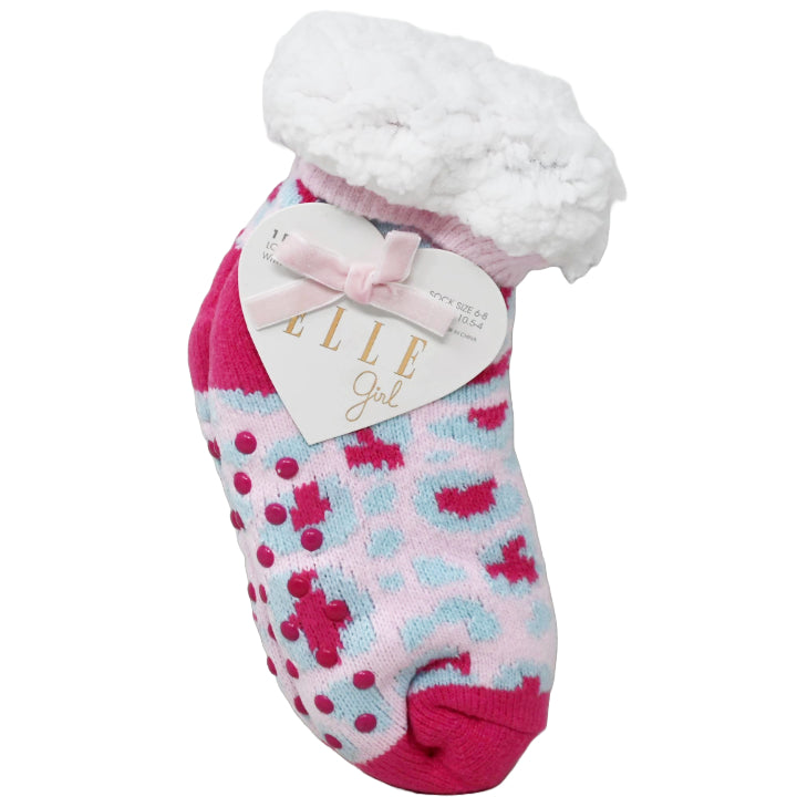 1pk GIRLS PINK KNITTED NS SOCKS W/SHERPA SIZE 6-8 C/P 60