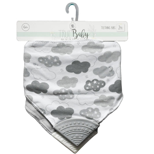 2pc Bibs With TPE Teether Tip -Gray Cloud Print & Gray C/P 72