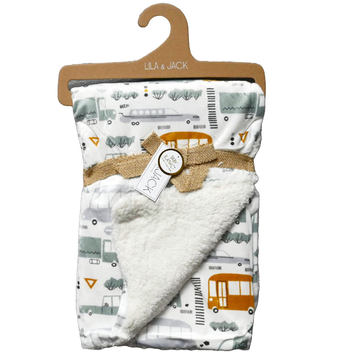 30x40" Transportation Printed Mink wNatural Sherpa Backing Throw C/P 48