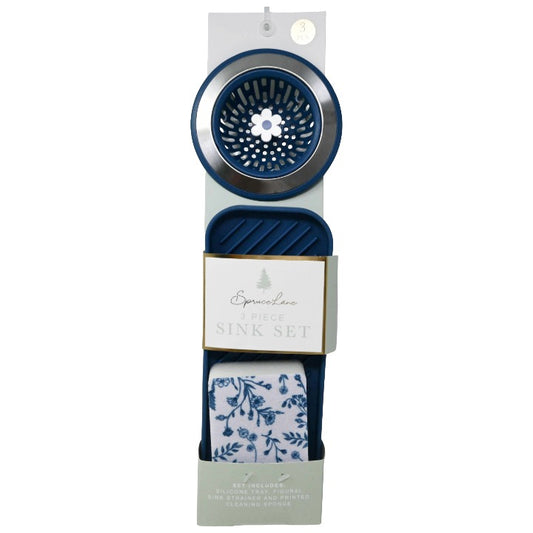 3pc Nvy Fl Sink Strainer/Tray/Sponge C/P 24