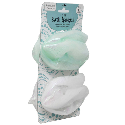 2pc GREEN/WHT LUXE BATH SPONGE C/P 18