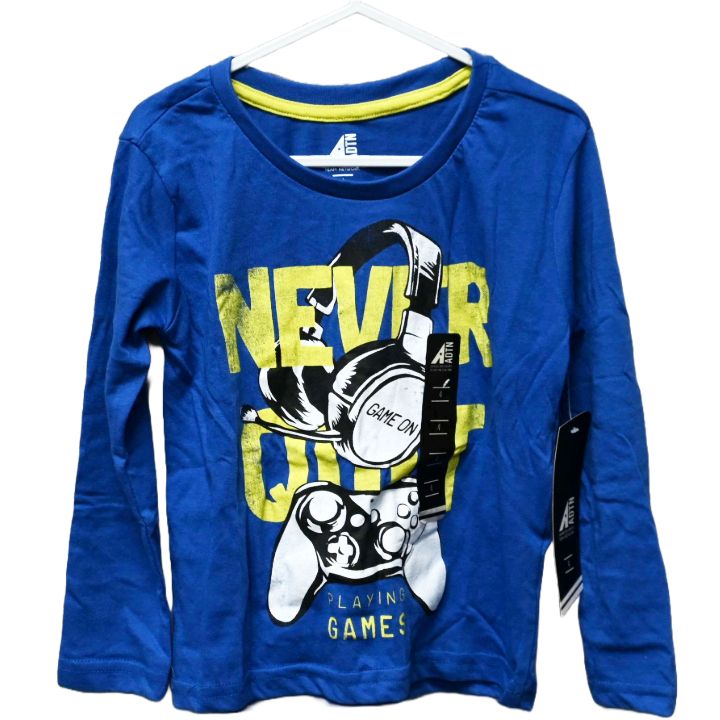 BOYS SIZE 4-7 NEVER QUIT L/S SCREEN T-SHIRT C/P 24