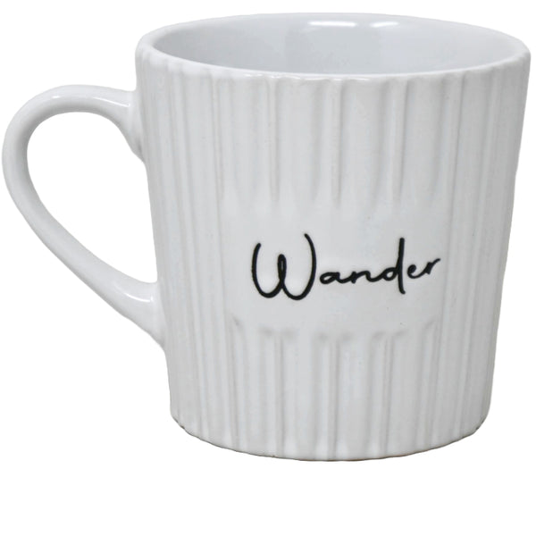 16oz White Mug with Embossed Pattern and Debossed "Wander" C/P 24