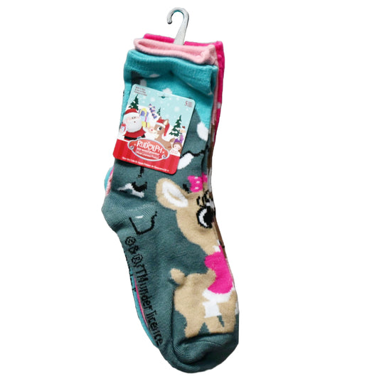 5pk RUDOLPH TIS THE SEASON CREW SOCKS SIZE 6-8 C/P 60