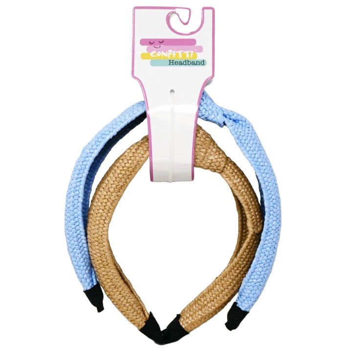 2pc Raffia Denim Headbands Set Knotted Confetti C/P 24