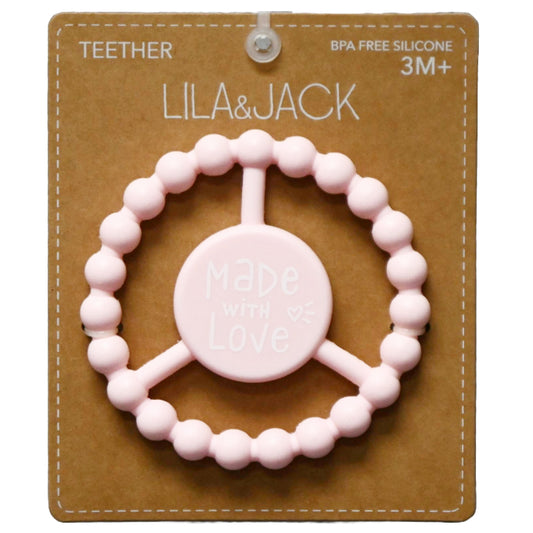1pc Silicone Peace Teether - Pink "Made with Love" C/P 100