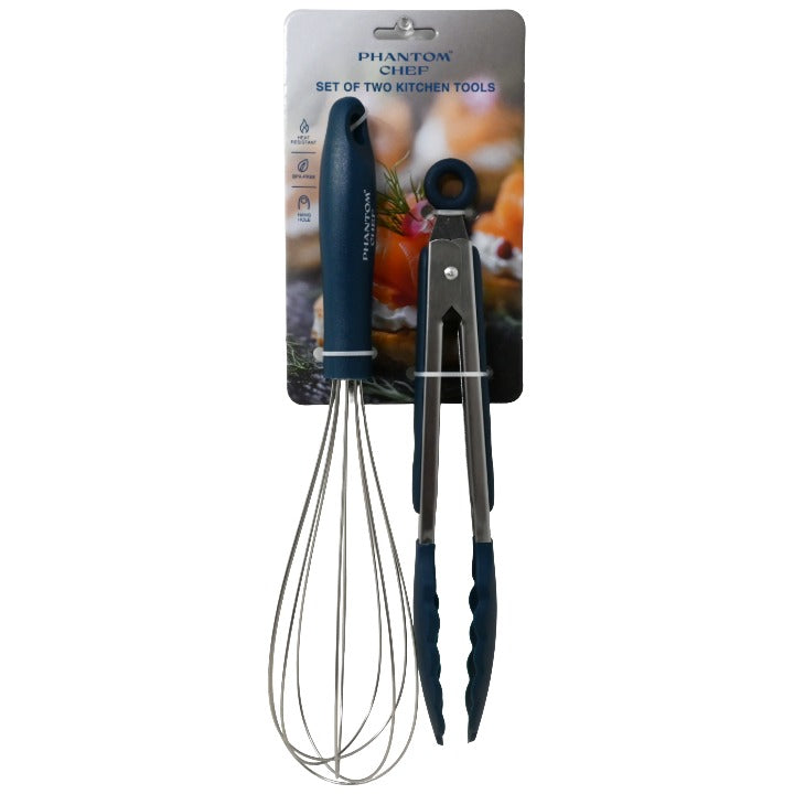 2pc Nvy Whisk Tong Set C/P 12 Phantom Chef