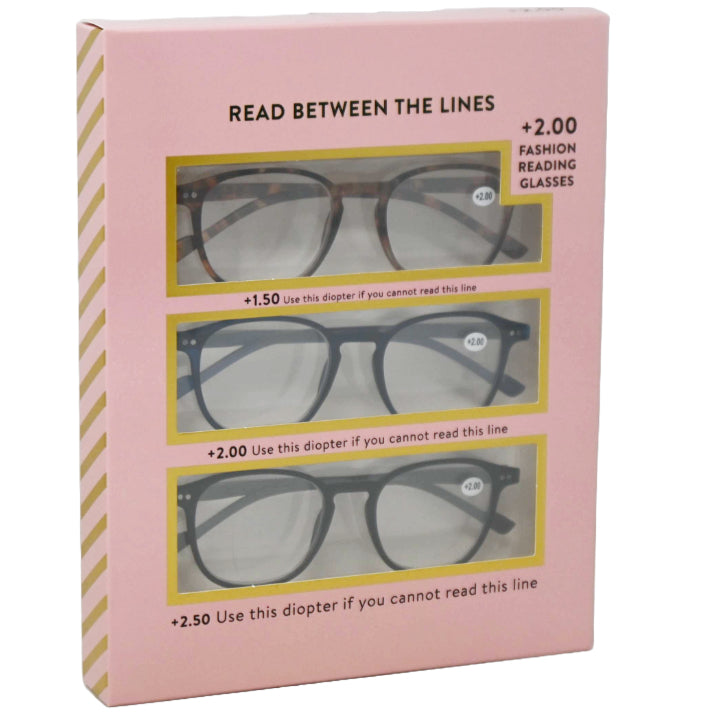 3pk fashion reading glasses (+2.0 prescription/diopters) C/P 60