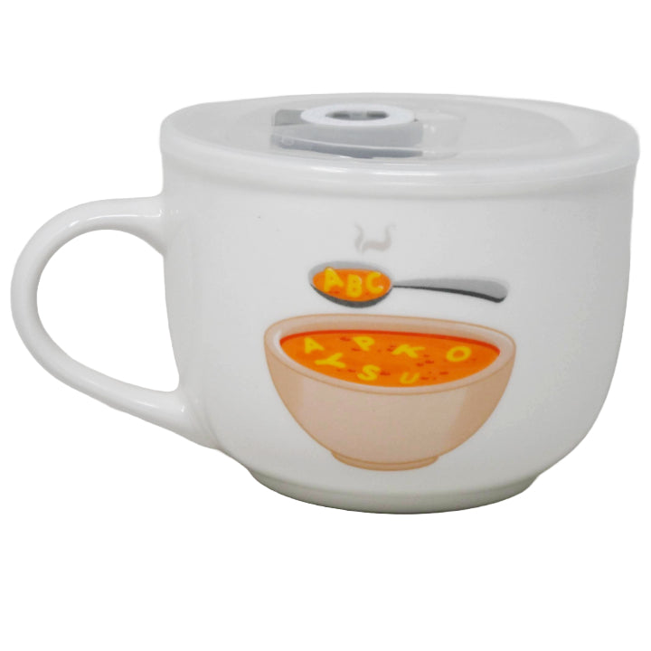 16oz "ALPHABET" CERAMIC SOUP MUG W/VENTED LID AND DAY DOT C/P 36