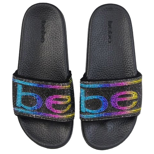 BEBE BLACK MULTI GIRLS METALLIC SLIDE SANDALS W/RHINESTONES ASST SIZE C/P 12