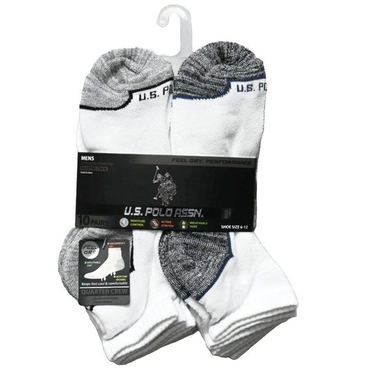MENS 10PK QTR CREW CUSHION SIZE 6-12 WHITE GRAY CUSHION C/P 48