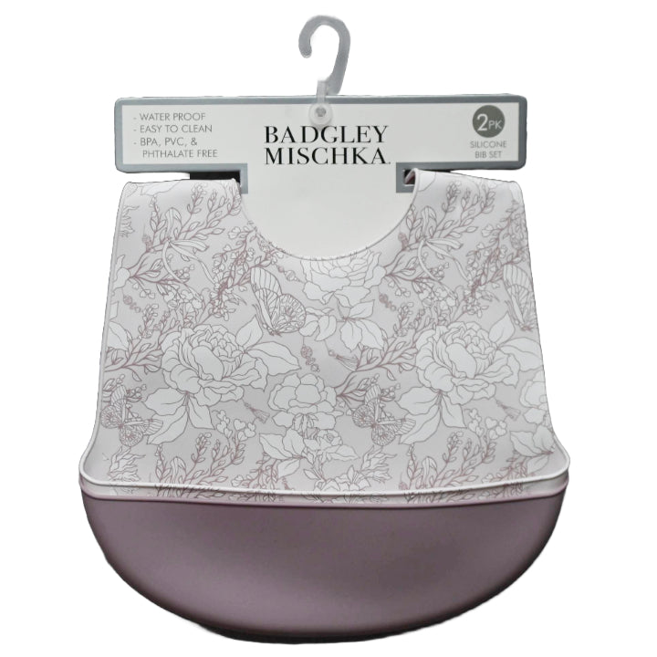 2pk All Over Rose Silicone Bibs Badgley Mischka C/P 60