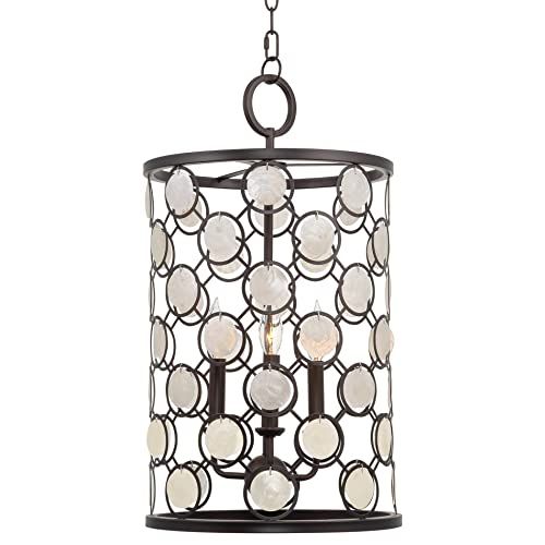 Estelle 25" Modern Chic 3-Light Hanging Pendant Light + Capiz Shell Accents, Oil Rubbed Bronze Finish C/P 1