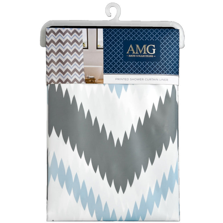 70"X72" LT. BLUE ZIG ZAG PRINT PEVA SHOWER LINER C/P 12