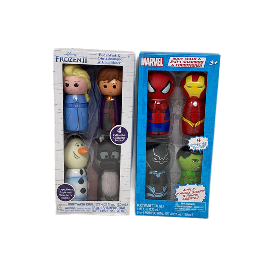 Bathtime Fun -4 Piece Molded Character Decanter Set - Frozen/Marvel C/P 12