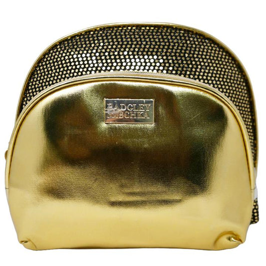 2pc GOLD MESH AND METALLIC PU DOME COSMETIC BAG SET BADGLEY MISCHKA C/P 24