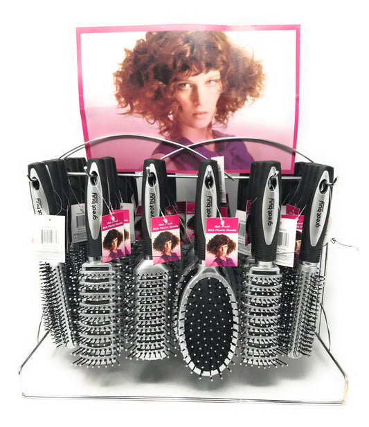 HAIRBRUSH,BLACK HANDLE METAL DISPLAY 4 STYLES C/P 72